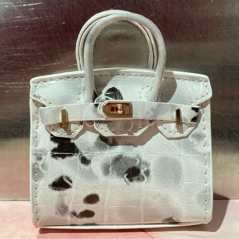 🐊👜 Handmade Mini White Crocodile Pattern Birkin AirPods Tote Bag Charm Miniature